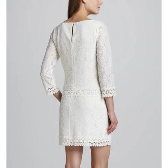 Laundry By Shelli Segal Jewel-Neck Lace 3/4 Sleeve Mini Dress White Size 4P $265 - Picture 2 of 12